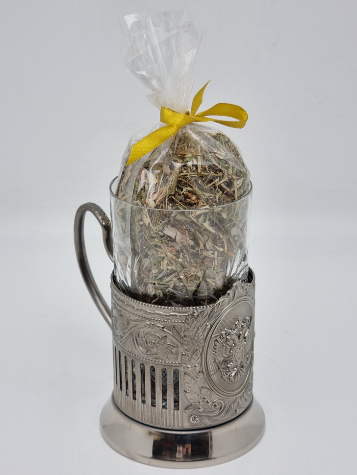 Подстаканник "Герб РФ" стакан хрусталь с Краснополянским чаем