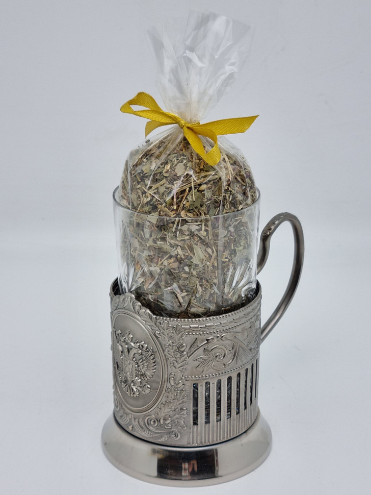 Подстаканник "Герб РФ" стакан хрусталь с Краснополянским чаем