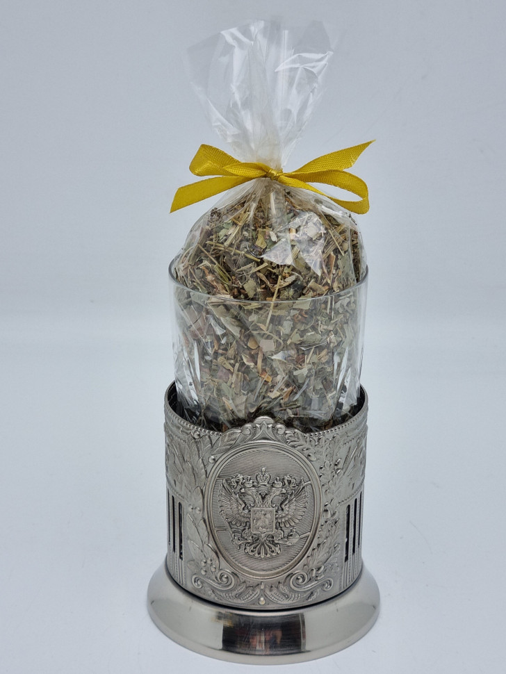 Подстаканник "Герб РФ" стакан хрусталь с Краснополянским чаем