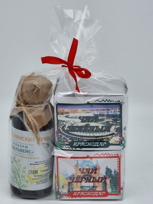 Набор чай черный р/с 35гр + чай зеленый р/с 40гр и бальзам Краснополянские травы Краснодар