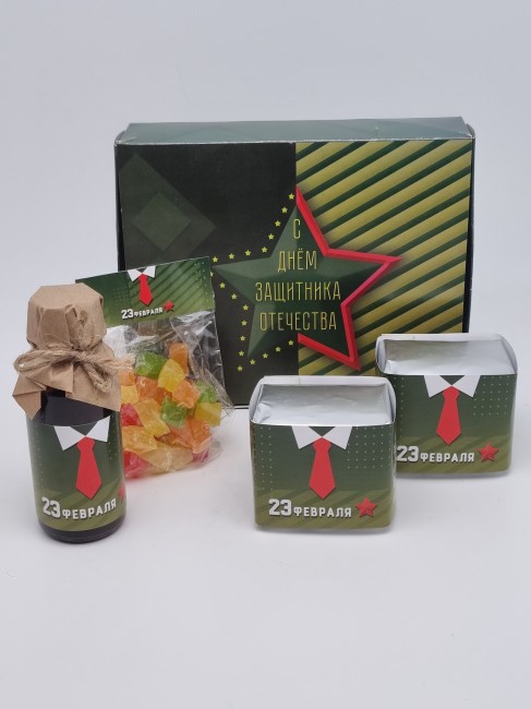 Набор 557 Праздничный чай черный, зеленый, рахат-лукум, бальзам для иммунитета с 23 февраля