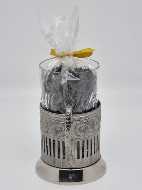 Подстаканник "Герб РФ" стакан хрусталь с черным чаем