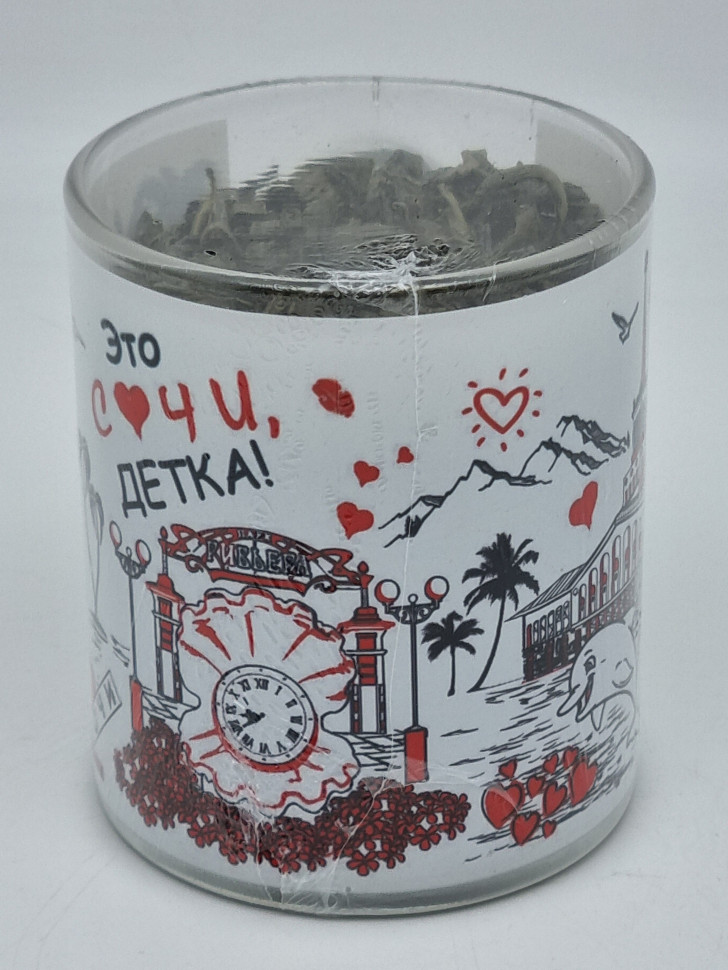 Зеленый чай 70гр в кружке из стекла "Это Сочи, детка"