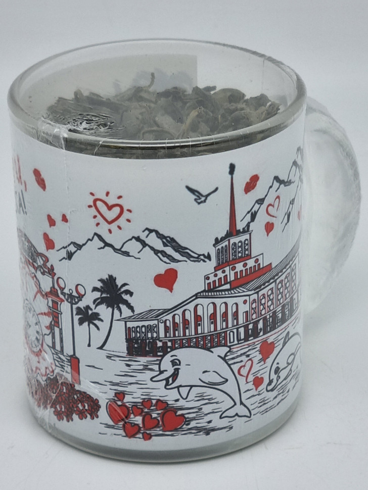 Зеленый чай 70гр в кружке из стекла "Это Сочи, детка"