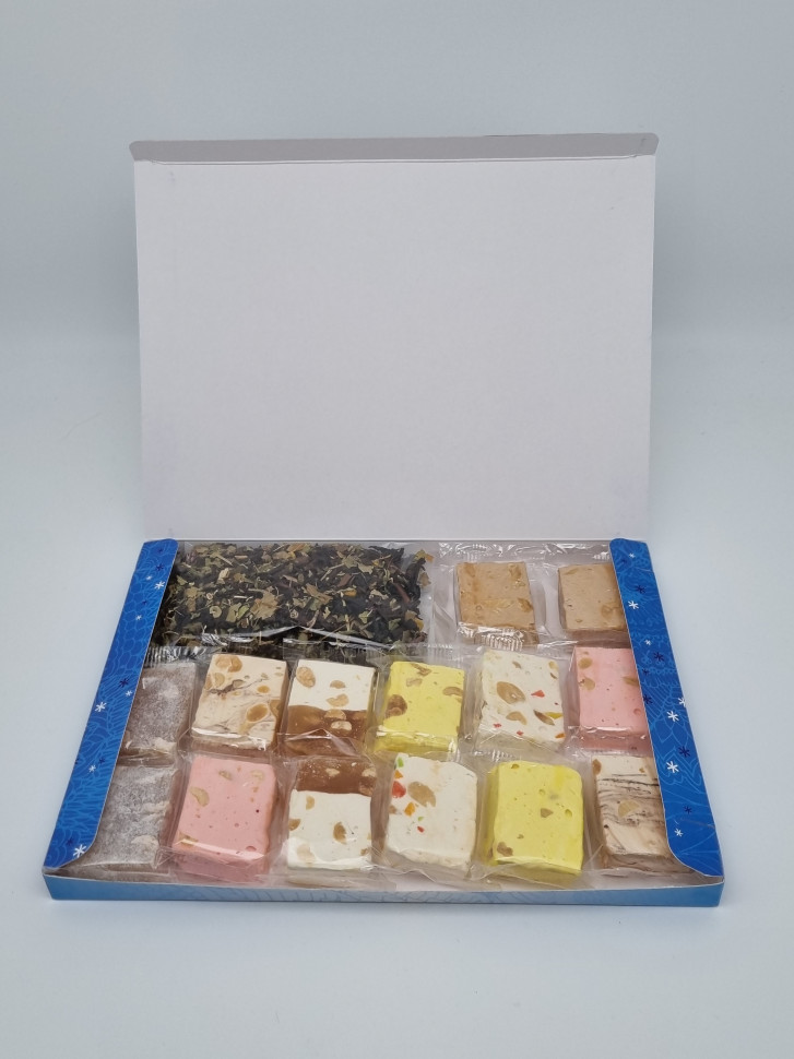 Набор 263 с Новым годом Сладости нуга и мальбан с чаем 300гр