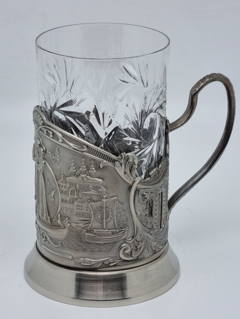 Подстаканник "Петр и Феврония" с хрустальным стаканом