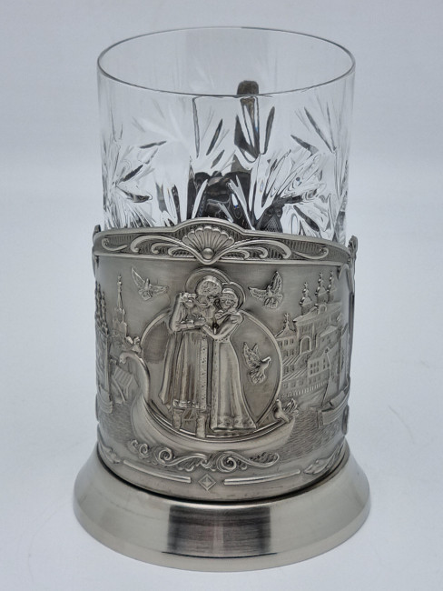 Подстаканник "Петр и Феврония" с хрустальным стаканом