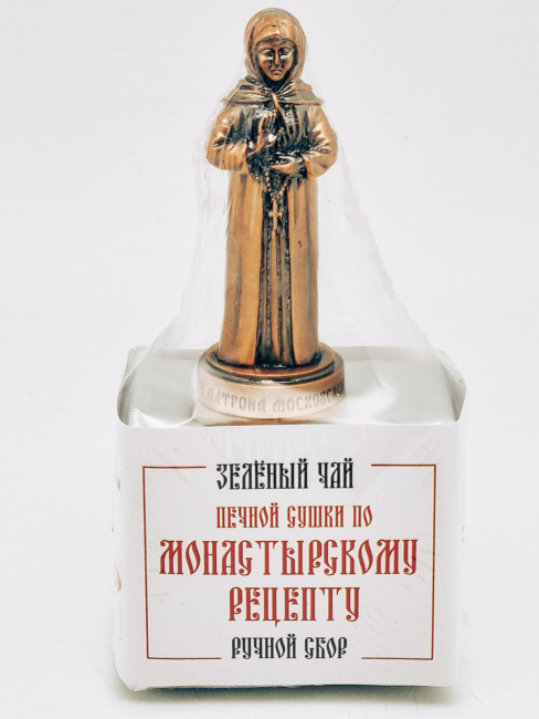Чай печной сушки по монастырскому рецепту зеленый ручной сбор 40гр с фигуркой Матрона Московская Чай печной сушки по монастырскому рецепту зеленый ручной сбор 40гр с фигуркой Матрона Московская