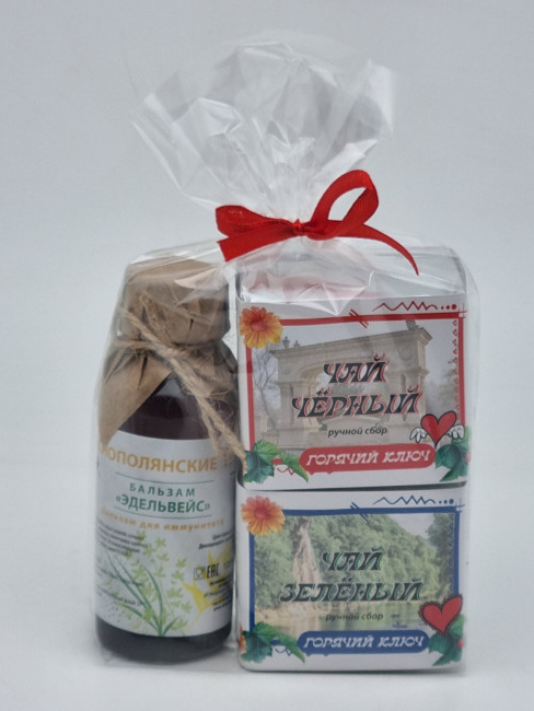 Набор чай черный р/с 35гр + чай зеленый р/с 40гр и бальзам Краснополянские травы Горячий Ключ Набор чай черный р/с 35гр + чай зеленый р/с 40гр и бальзам Краснополянские травы Горячий Ключ
