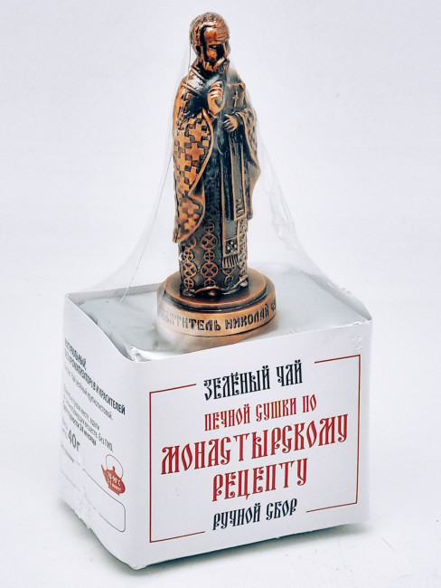 Чай печной сушки по монастырскому рецепту зеленый ручной сбор 40гр с фигуркой Николай Чудотворец