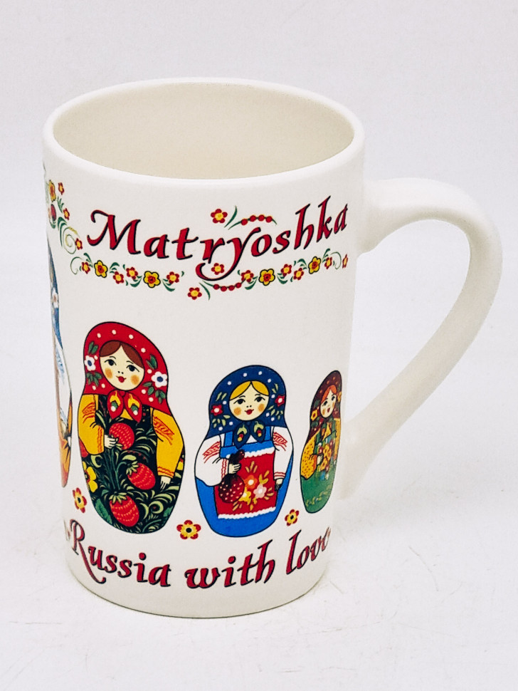 Кружка фарфор матов "Матрешка" цветн рисунок, белая