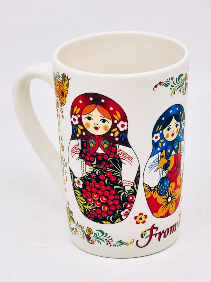 Кружка фарфор матов "Матрешка" цветн рисунок, белая