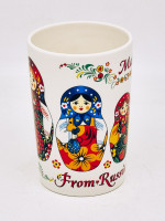 Кружка фарфор матов "Матрешка" цветн рисунок, белая