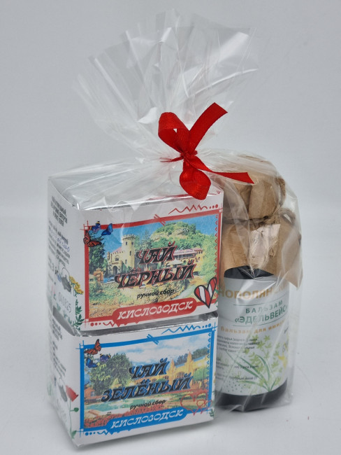 Набор чай черный р/с 35гр + чай зеленый р/с 40гр и бальзам Краснополянские травы Кисловодск