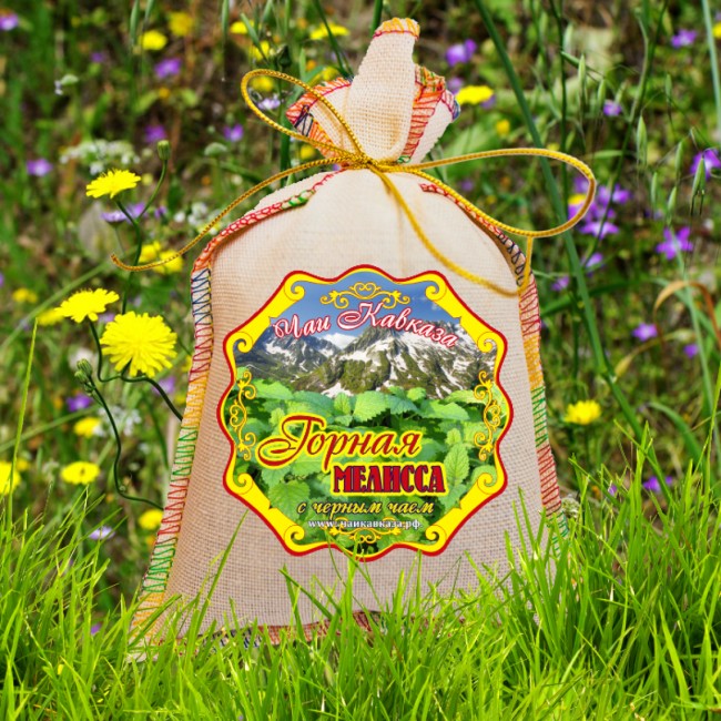 Чай травяной в сувенирном мешке "Горная мелисса с чёрным чаем" 150гр Чай травяной в сувенирном мешке "Горная мелисса с чёрным чаем" 150гр