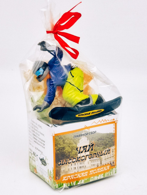 Краснополянский чай "Высокогорный" 40гр +лукум 50гр Красная поляна с магнитом сноубордист 2