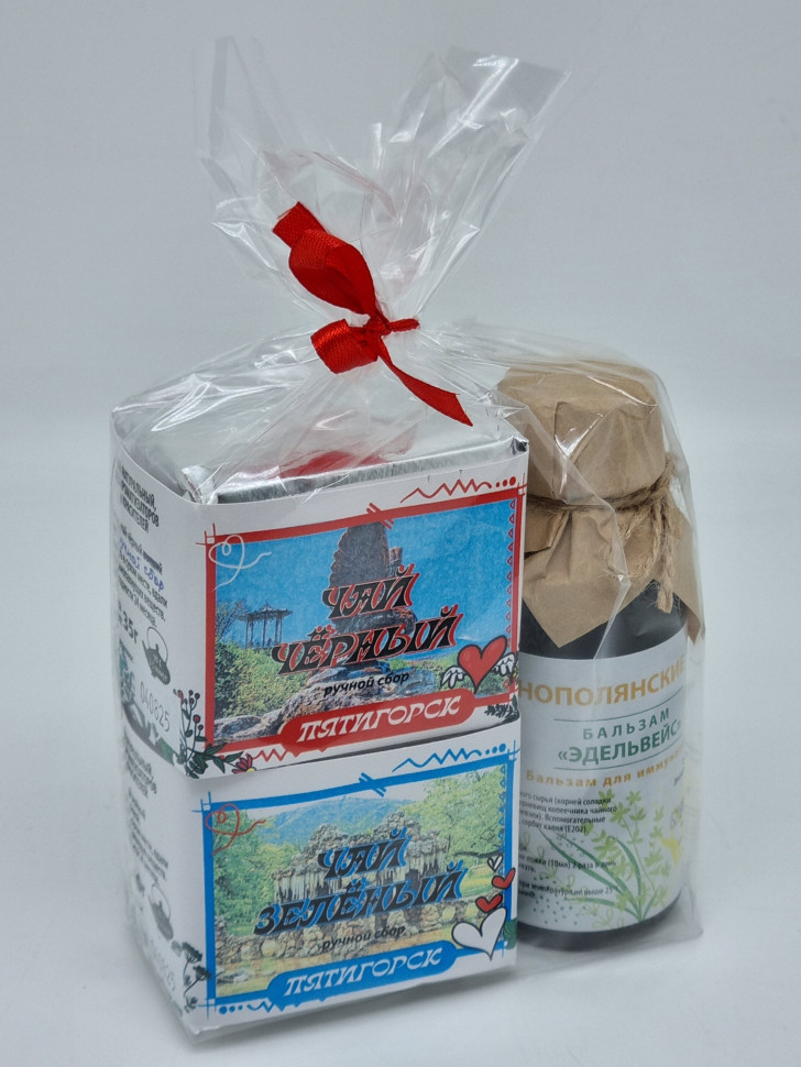 Набор чай черный р/с 35гр + чай зеленый р/с 40гр и бальзам Краснополянские травы Пятигорск