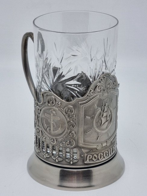 Подстаканник "Штурвал" с хрустальным стаканом