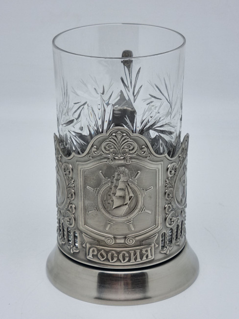Подстаканник "Штурвал" с хрустальным стаканом
