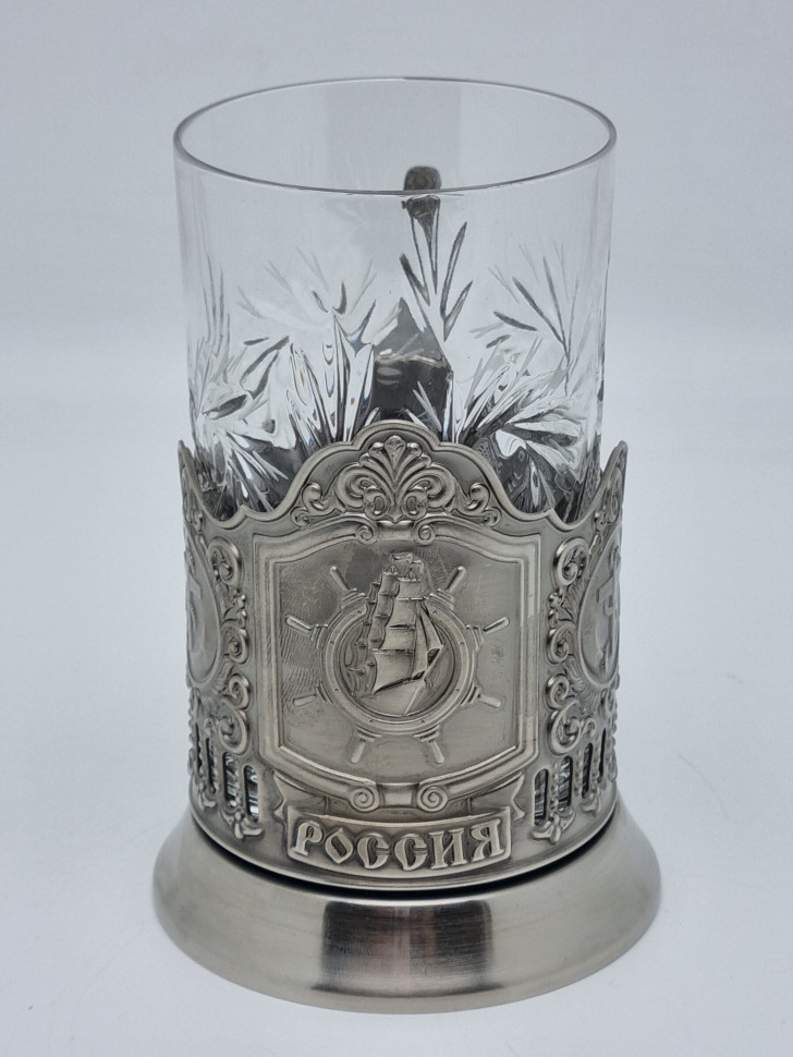 Подстаканник "Штурвал" с хрустальным стаканом