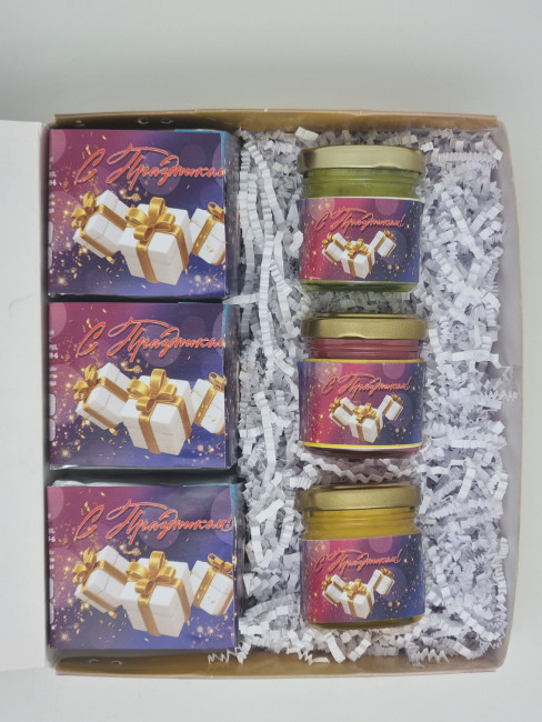 Набор 536 Праздничный чай 3 вида и 3 вида меда лучший подарок