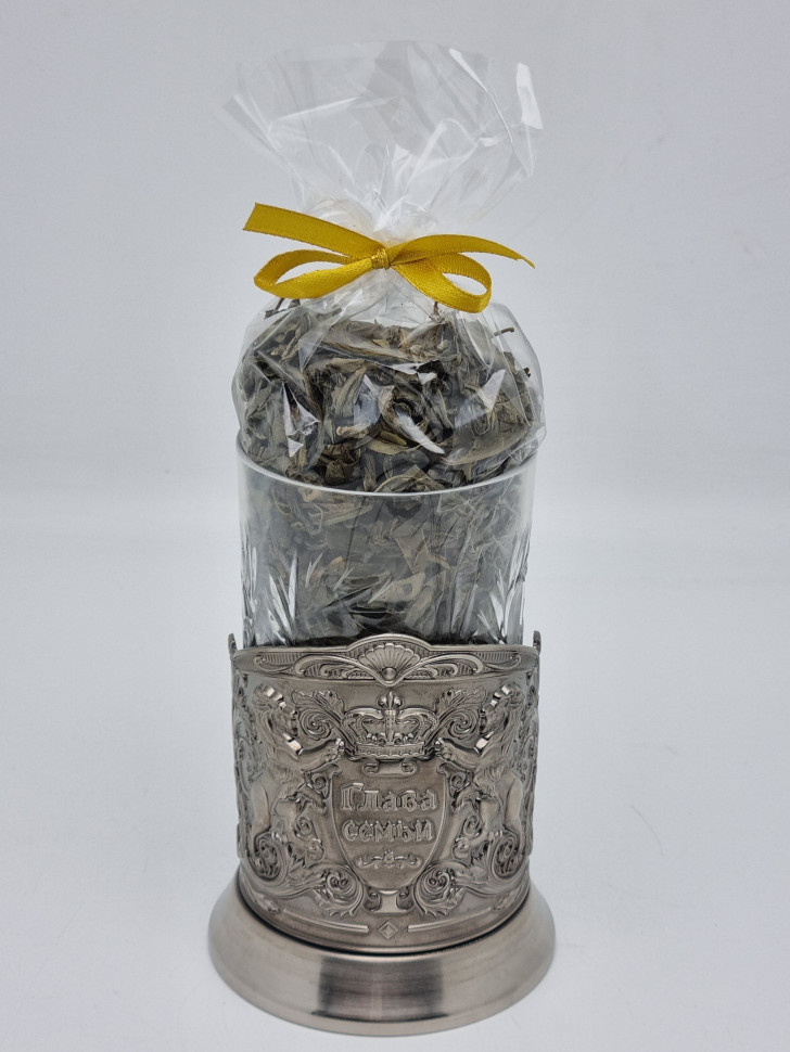 Подстаканник "Глава семьи" стакан хрусталь с зеленым чаем