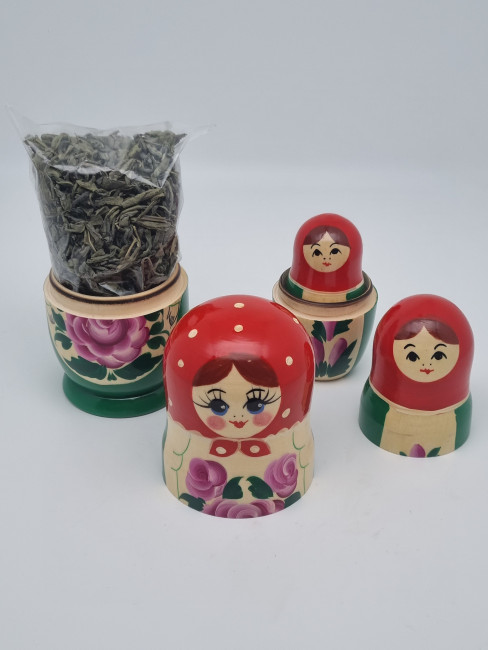 Матрешка с зеленым чаем 70гр "Семеновская цветная" 14см