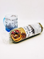 Чай Краснополянский "Имбирный для иммунитета" в кружке стекло "Моя душа,там где горы" синяя 300мл