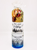 Чай Краснополянский "Имбирный для иммунитета" в кружке стекло "Моя душа,там где горы" синяя 300мл