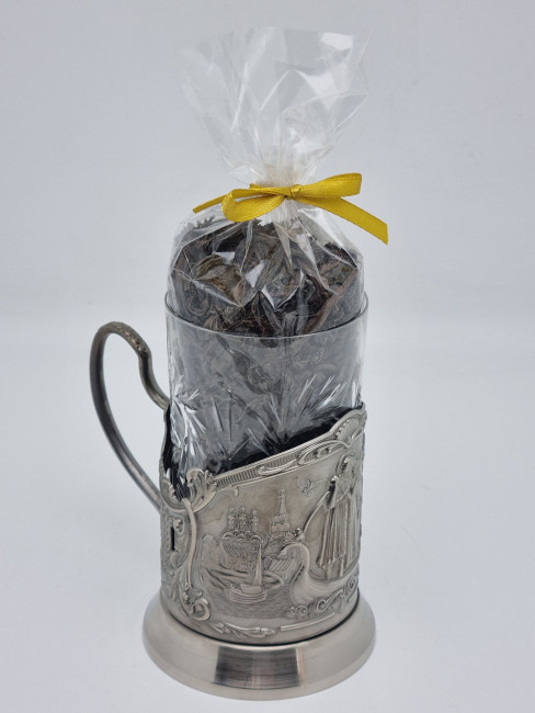 Подстаканник "Петр и Феврония" стакан хрусталь с черным чаем