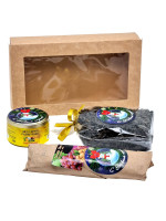 Подарочный набор с Новым годом ассорти №5 чурчхела с черным чаем 50гр ручной сборки + мед 60гр