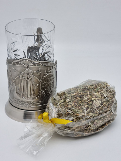 Подстаканник "Петр и Феврония" стакан хрусталь с Краснополянским чаем