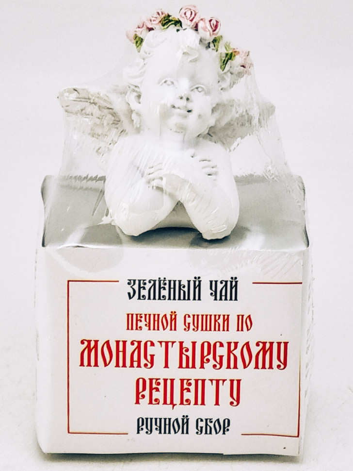 Зеленый чай ручной сбор печной сушки монастырский травник 40гр с бюстом ангела