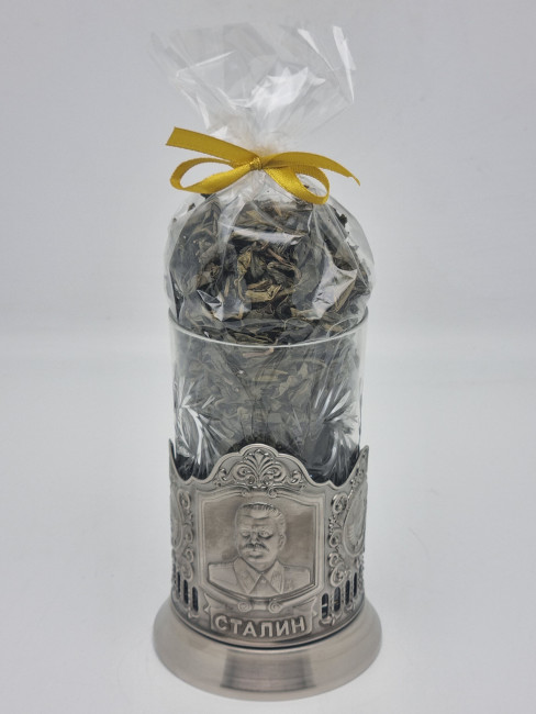 Подстаканник "Сталин" стакан хрусталь с зеленым чаем