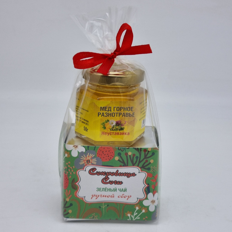 Чай зеленый ручной сбор 40гр +мед 50гр
