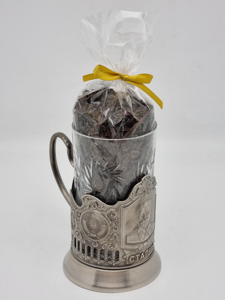 Подстаканник "Сталин" стакан хрусталь с черным чаем