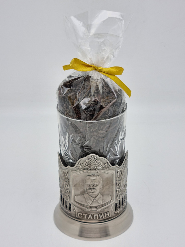 Подстаканник "Сталин" стакан хрусталь с черным чаем