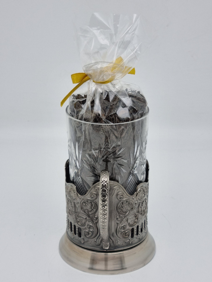 Подстаканник "Сталин" стакан хрусталь с черным чаем