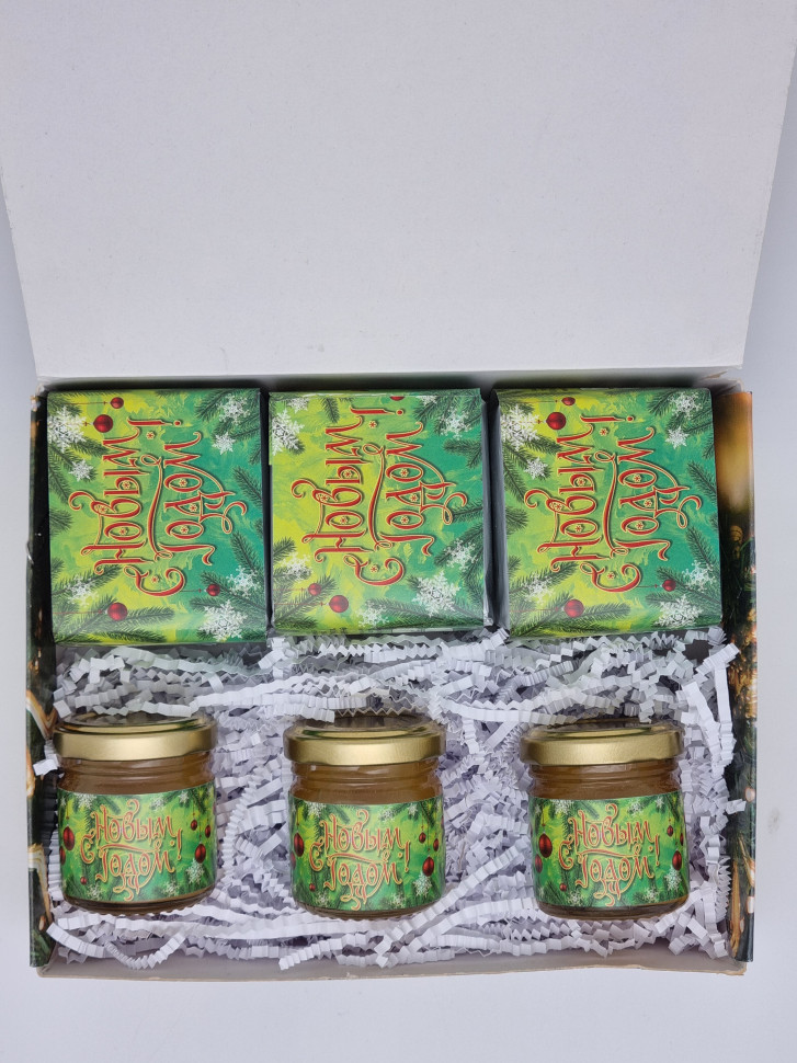 Гастрономический набор 3 вида чая + 3 вида меда с новым годом