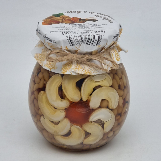 Мед с орехами ассорти 250гр Мед с орехами ассорти 250гр