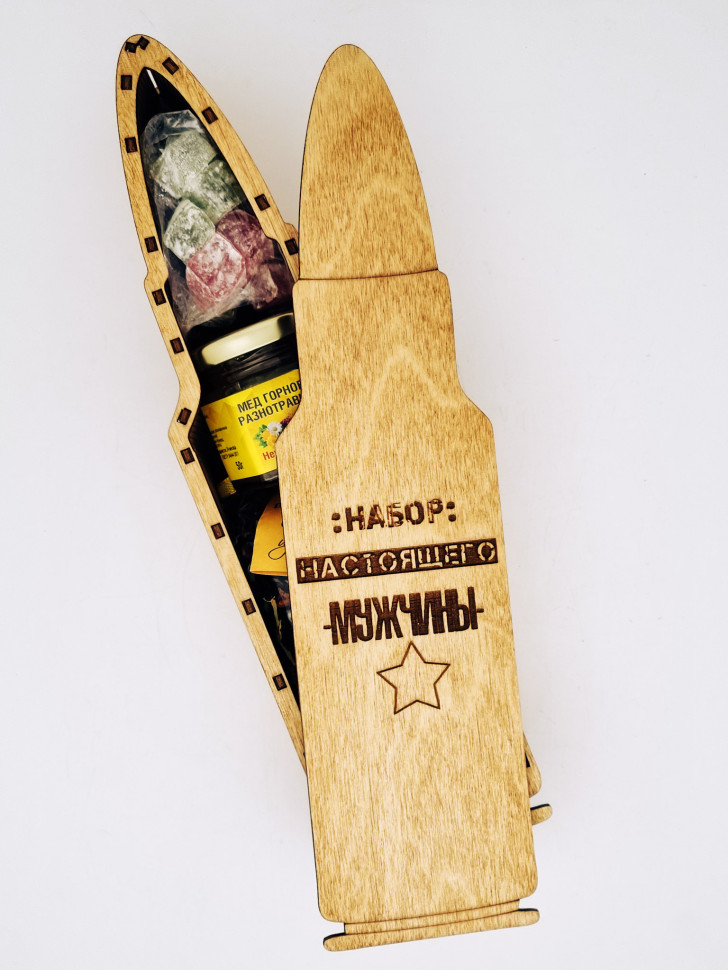 Подарочный набор в упаковке из фанеры снаряд малый №1