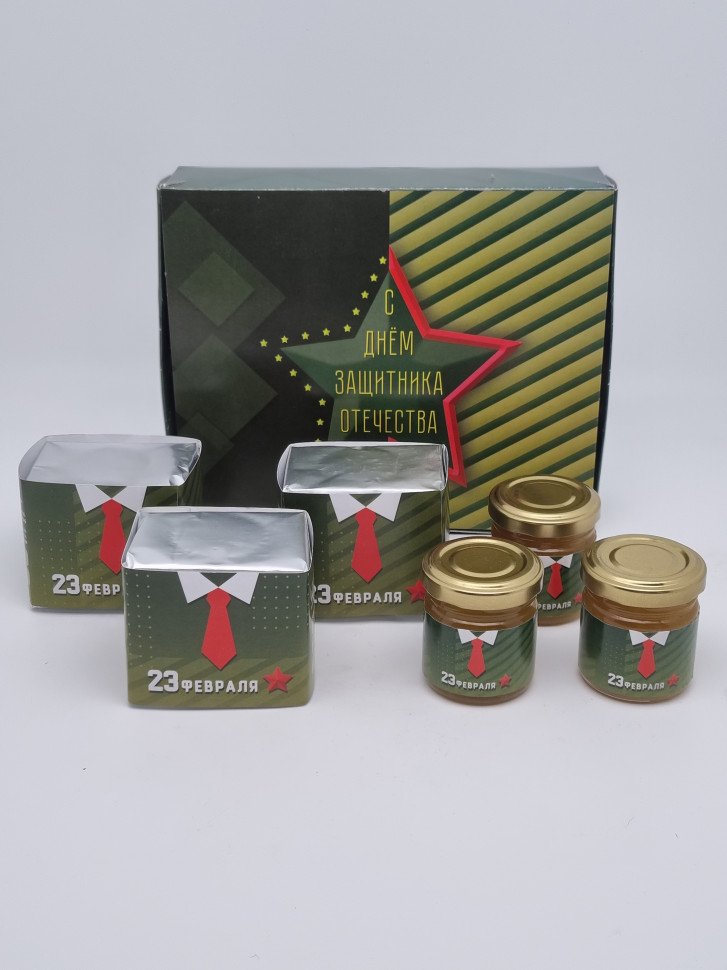 Подарочный набор с 23 февраля 3 вида чая 110гр и 3 вида меда 150гр