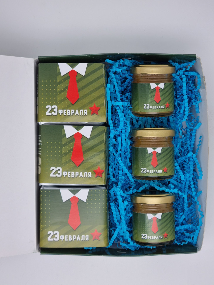 Подарочный набор с 23 февраля 3 вида чая 110гр и 3 вида меда 150гр