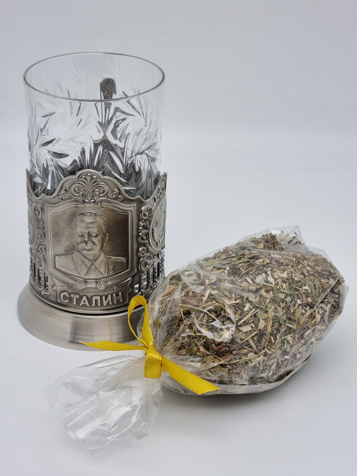 Подстаканник "Сталин" стакан хрусталь с Краснополянским чаем