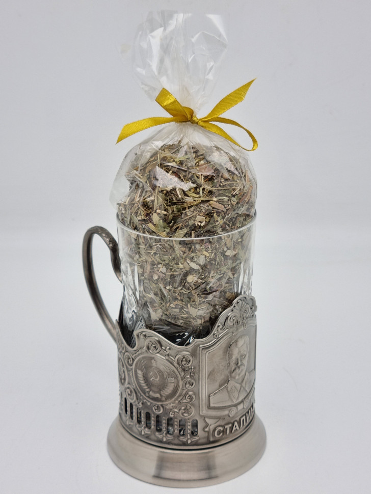 Подстаканник "Сталин" стакан хрусталь с Краснополянским чаем