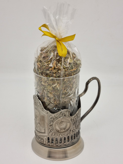 Подстаканник "Сталин" стакан хрусталь с Краснополянским чаем