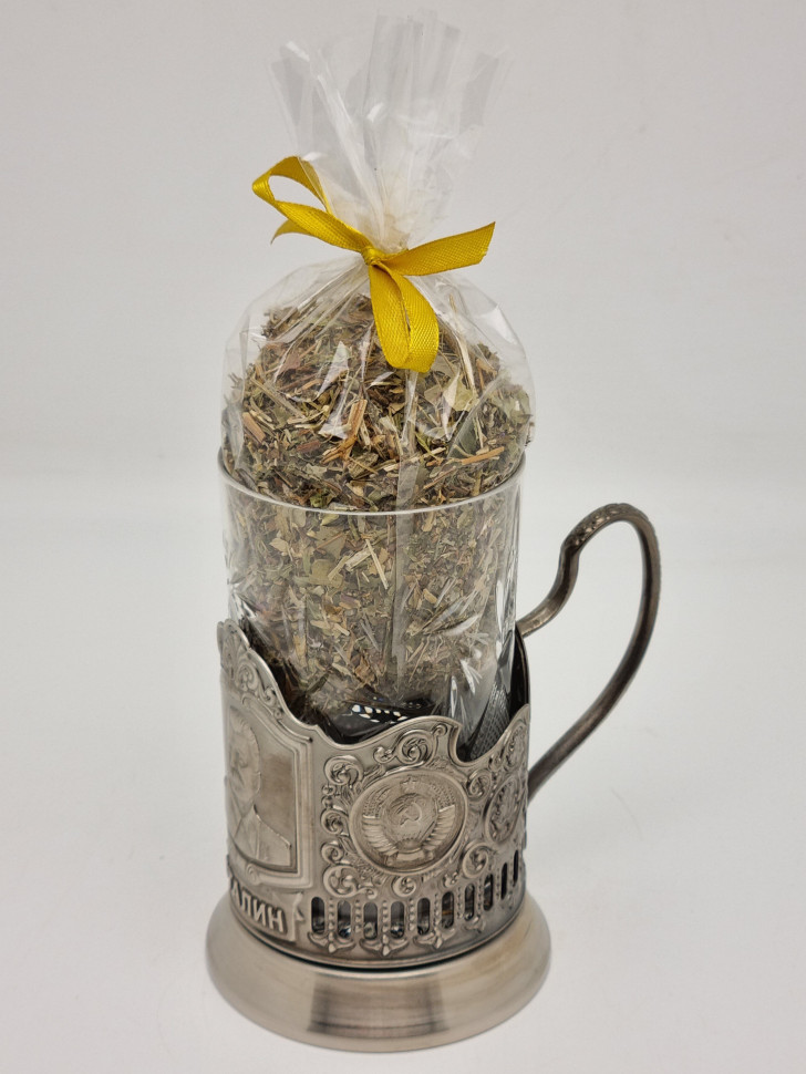 Подстаканник "Сталин" стакан хрусталь с Краснополянским чаем