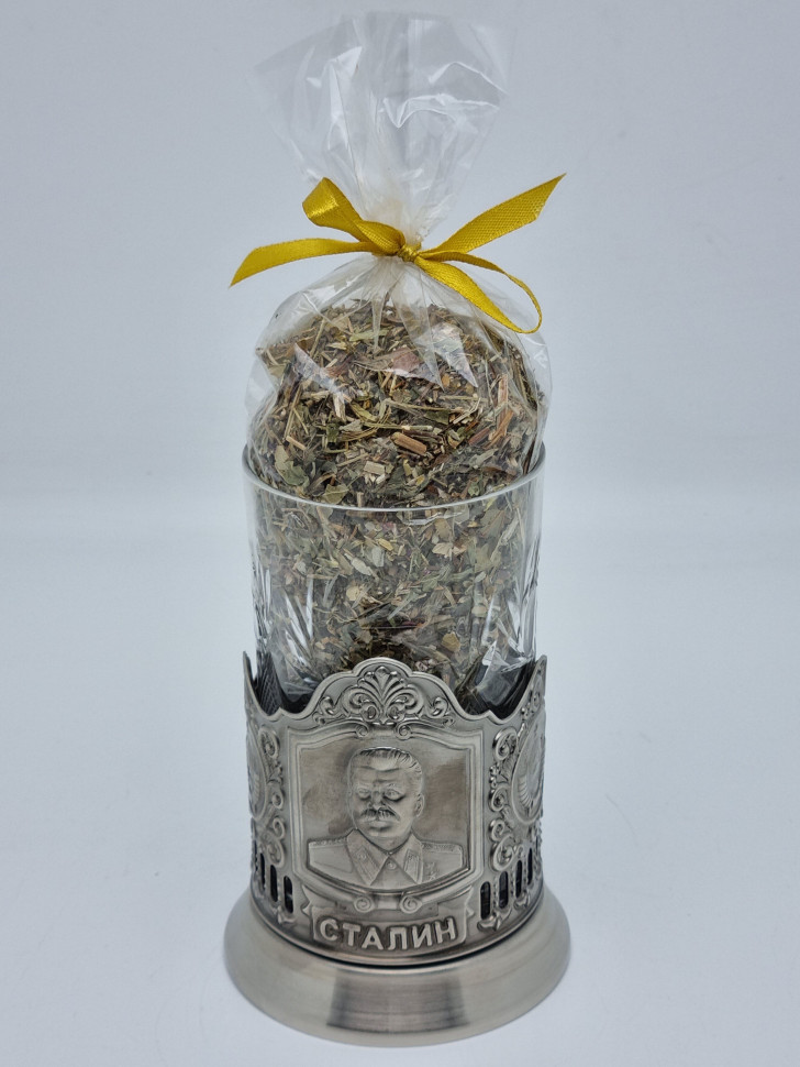 Подстаканник "Сталин" стакан хрусталь с Краснополянским чаем