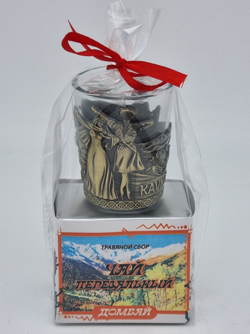 Краснополянский чай "Перевальный" 40гр Домбай с сувениром стопка Краснополянский чай "Перевальный" 40гр Домбай с сувениром стопка