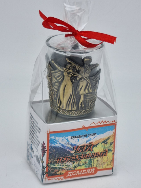 Краснополянский чай "Перевальный" 40гр Домбай с сувениром стопка Краснополянский чай "Перевальный" 40гр Домбай с сувениром стопка